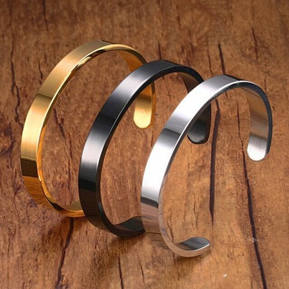 Silver Titanium Stainless Steel Cuff Bracelets