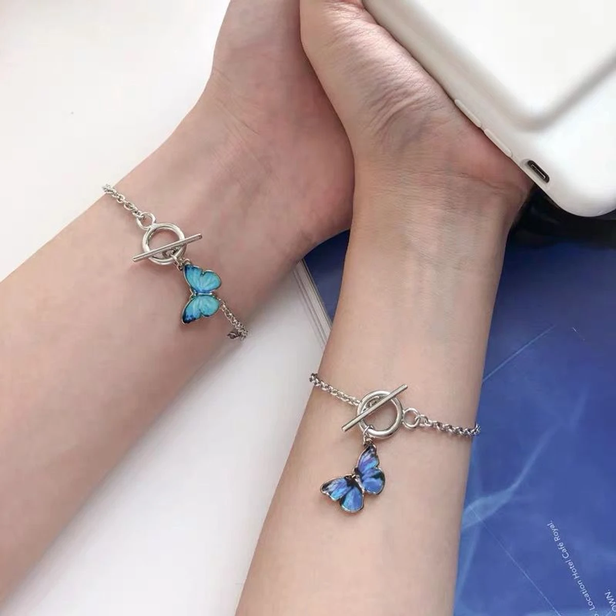 Blue Color Butterfly Titanium Steel Chain Bracelet for Women