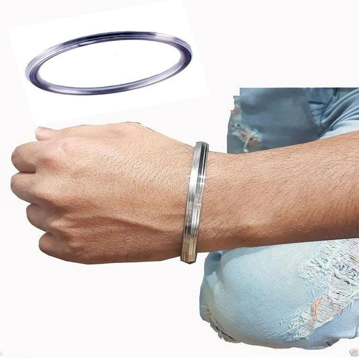 Stainless Steel Silver Panjab Bracelet For Men