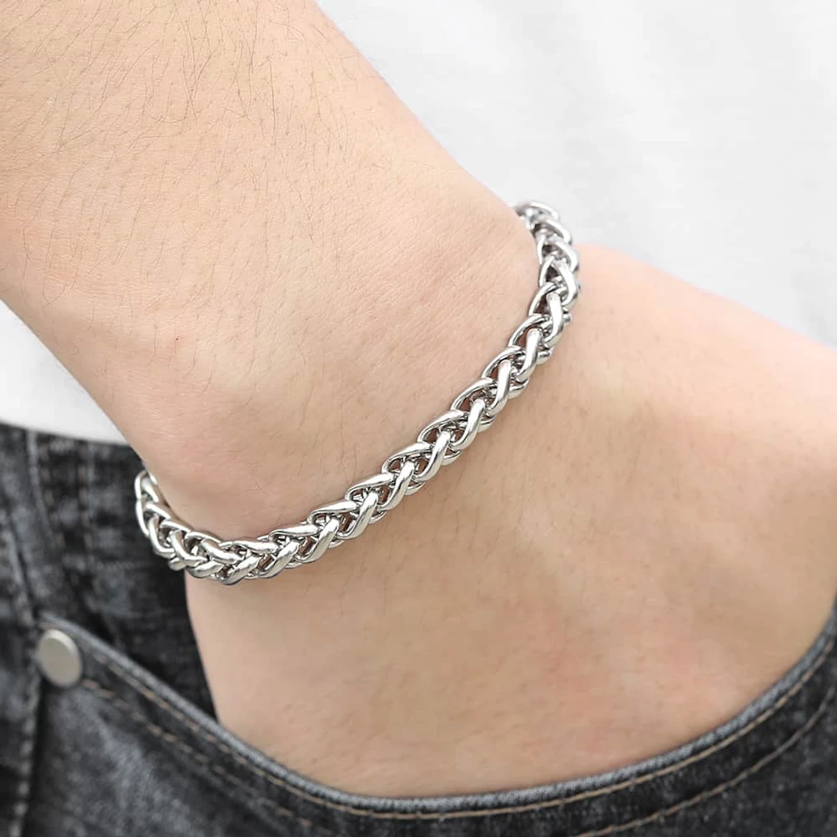 Men's Silver Flat Curb Chain Bracelet