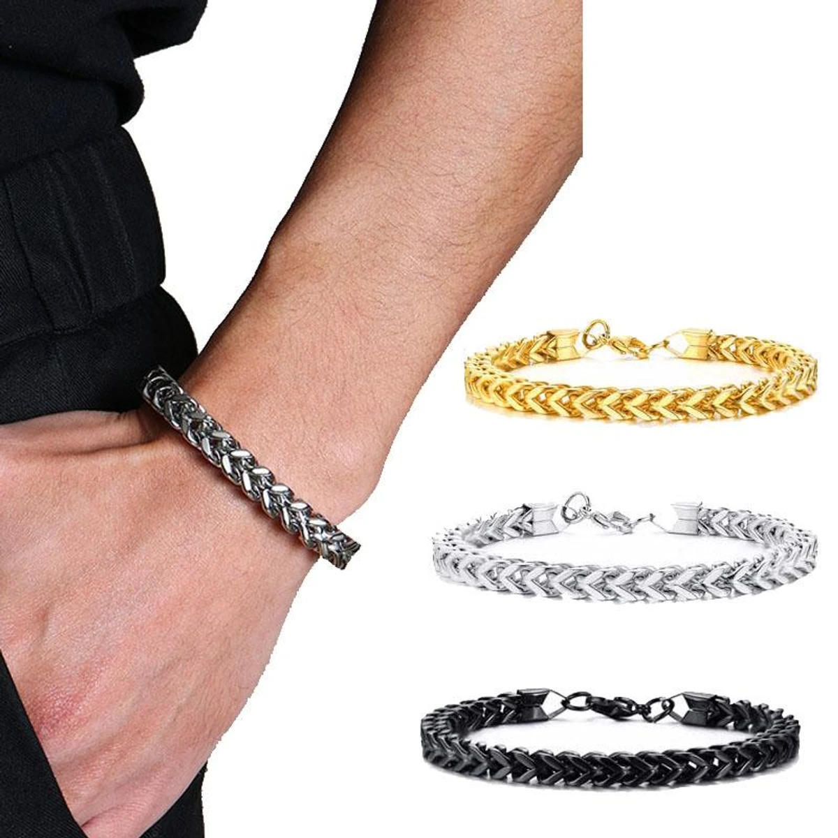Men's Powerful Stainless Steel Square Snake Chain Bracelet For Men