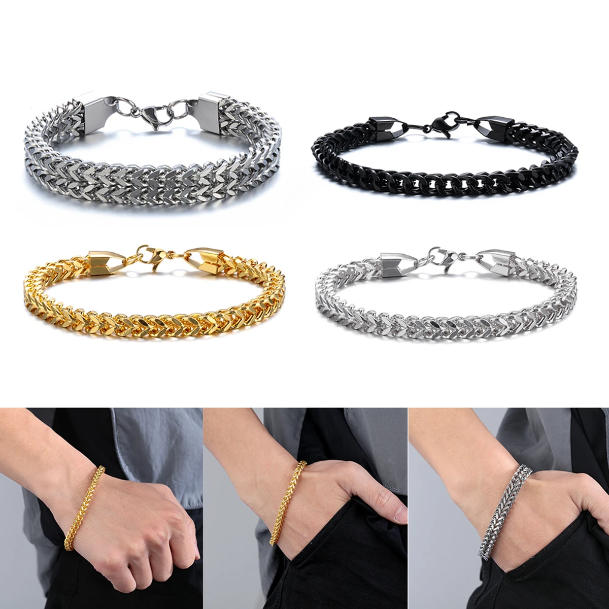 Men's Powerful Stainless Steel Square Snake Chain Bracelet For Men