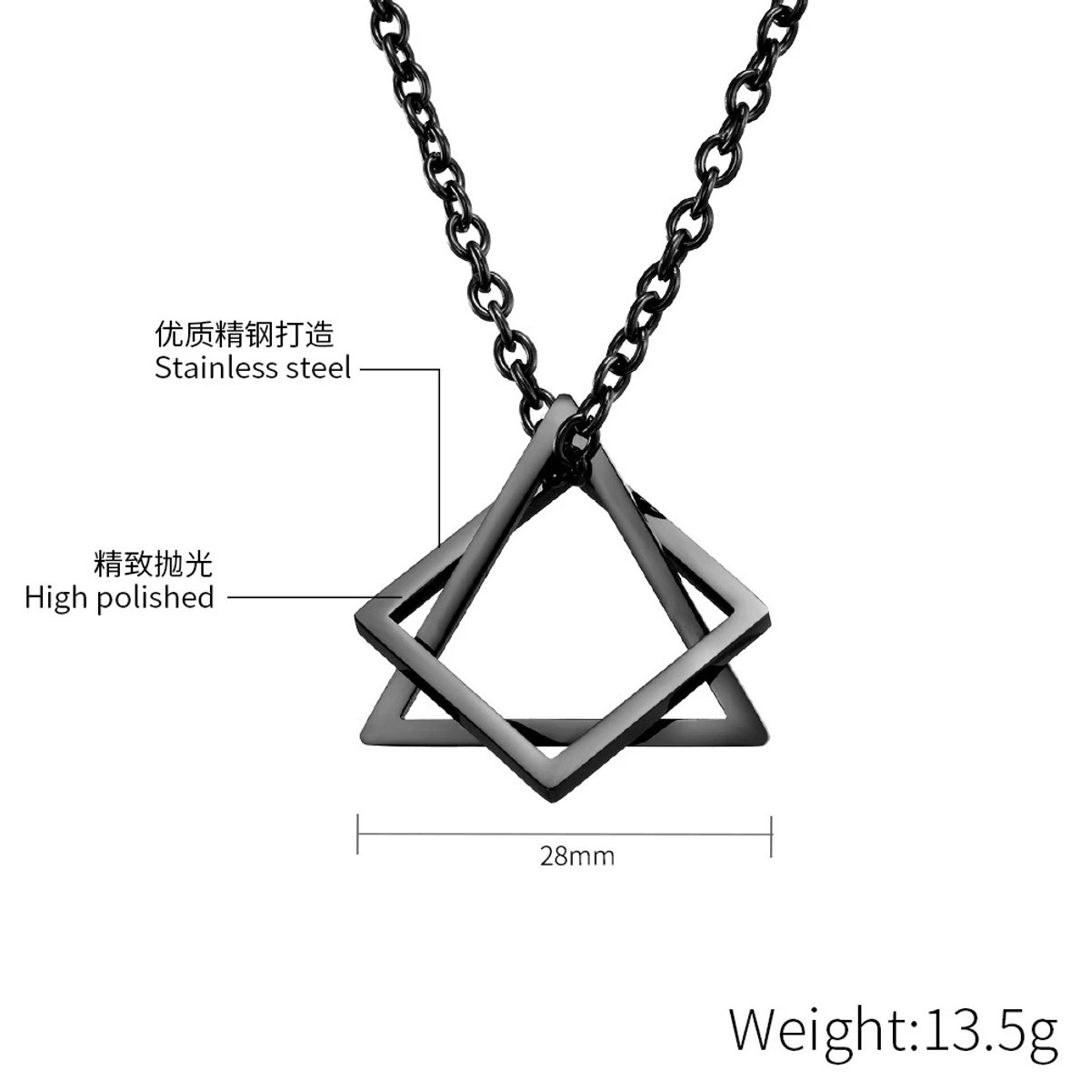 Square Triangle Male for Men Stainless Steel Modern Trendy Geometric Stacking Streetwear Necklace - Image 3