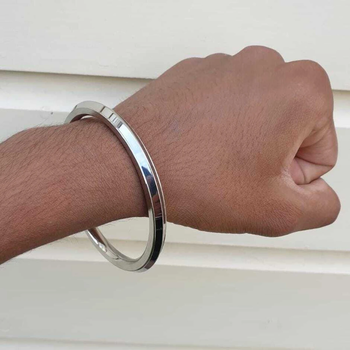 Stainless Steel Panjab Round Silver Bracelet For Men