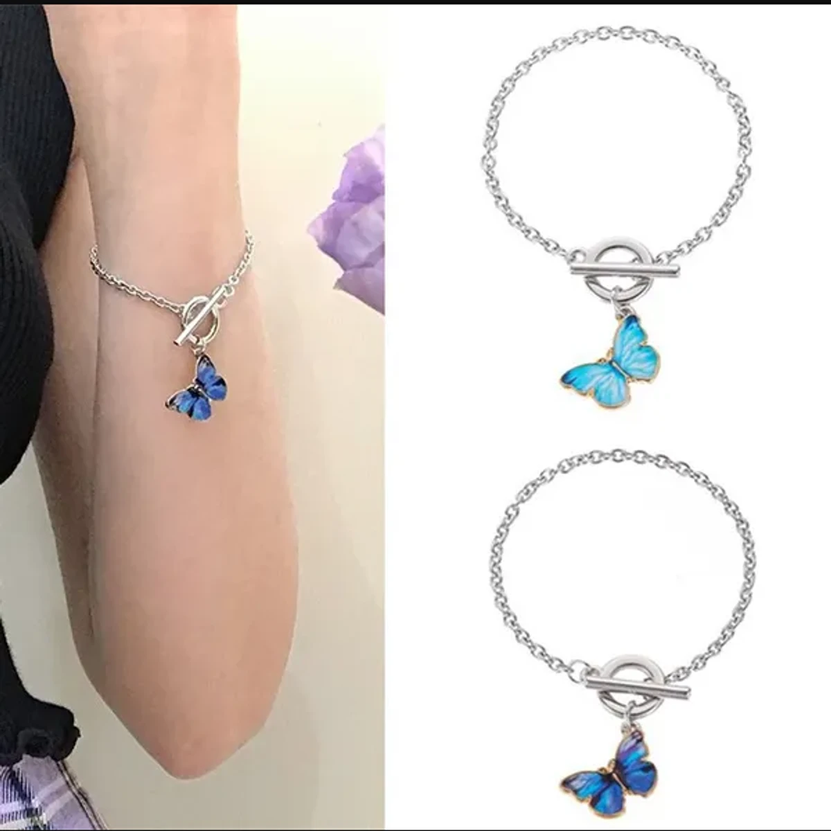 Colorful Blue Butterfly Stylish Bracelet For Girls Best Gift Silver Fancy Stylish Bracelets for Girls Stylish Blue