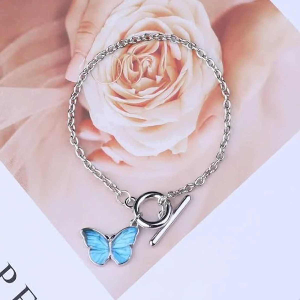 Colorful Blue Butterfly Stylish Bracelet For Girls Best Gift Silver Fancy Stylish Bracelets for Girls Stylish Blue