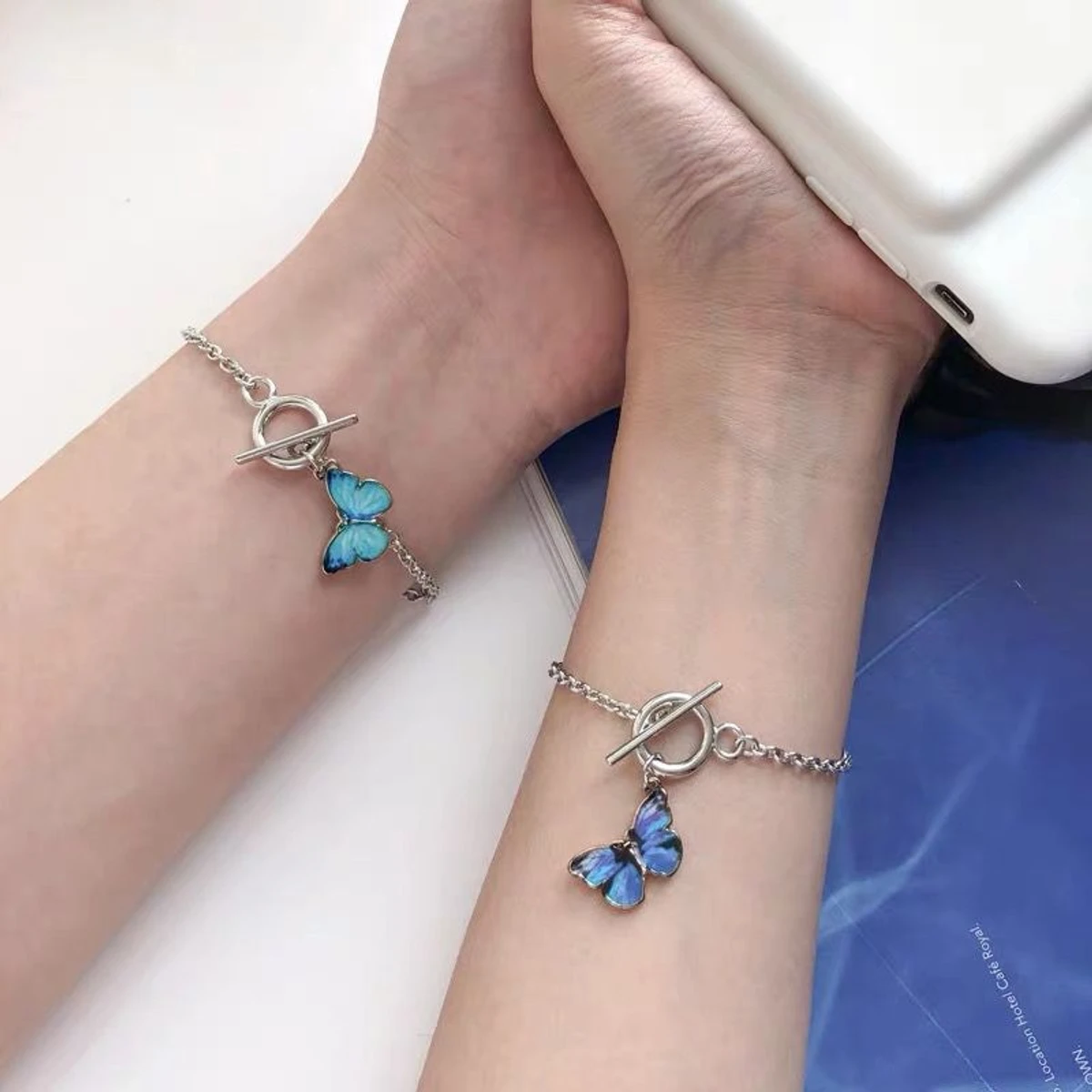 Colorful Blue Butterfly Stylish Bracelet For Girls Best Gift Silver Fancy Stylish Bracelets for Girls Stylish Blue