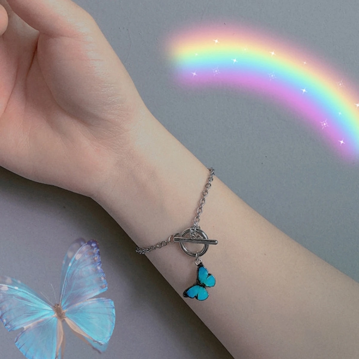 Colorful Blue Butterfly Stylish Bracelet For Girls Best Gift Silver Fancy Stylish Bracelets for Girls Stylish Blue