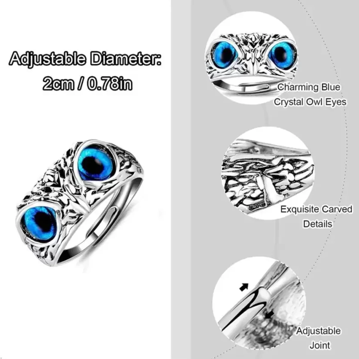 Crystal Glasses Blue Demon Eyes Owl/Ullu Bird Face Design Thumb Finger Ring