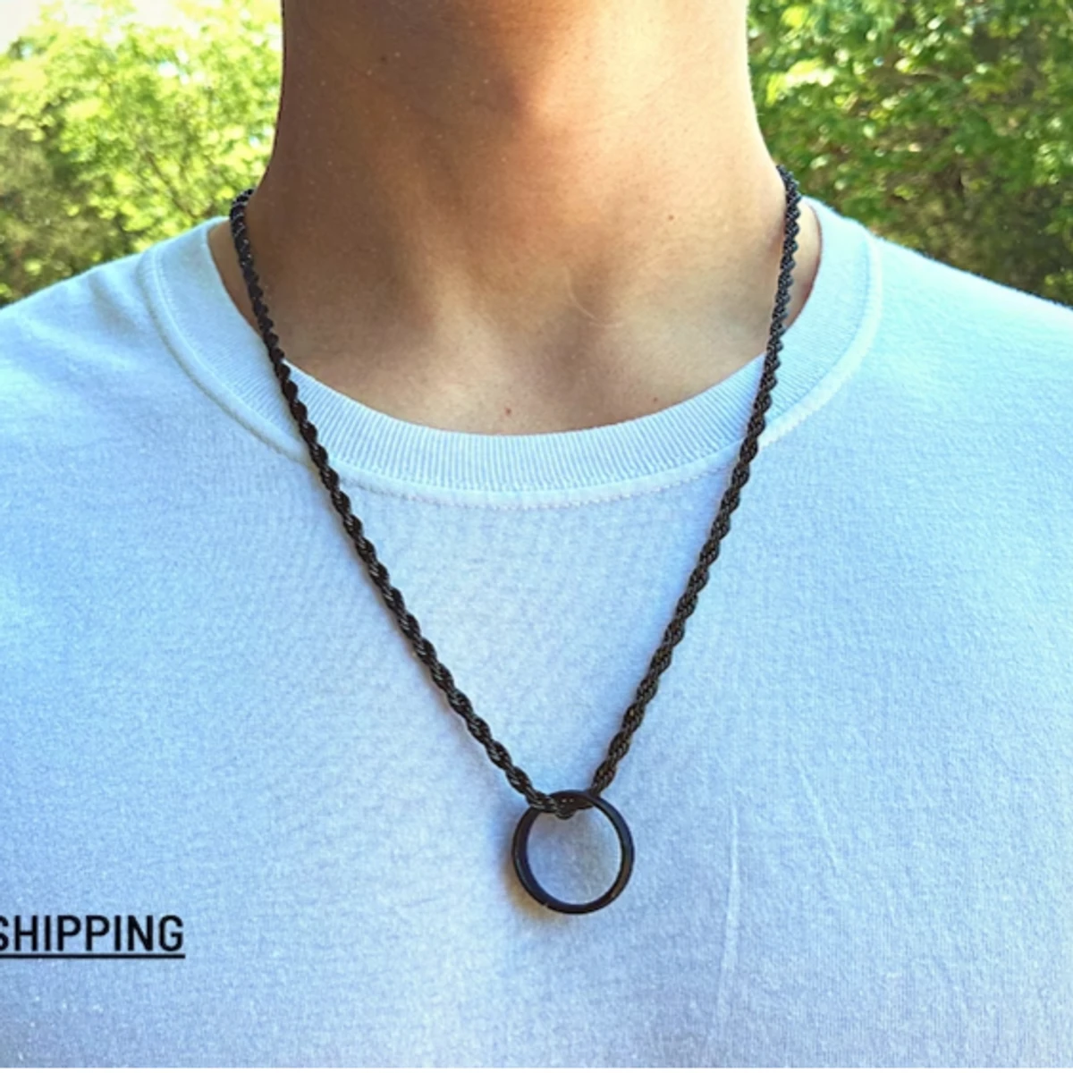 Rofe Chain With Black Ring Locket For Men