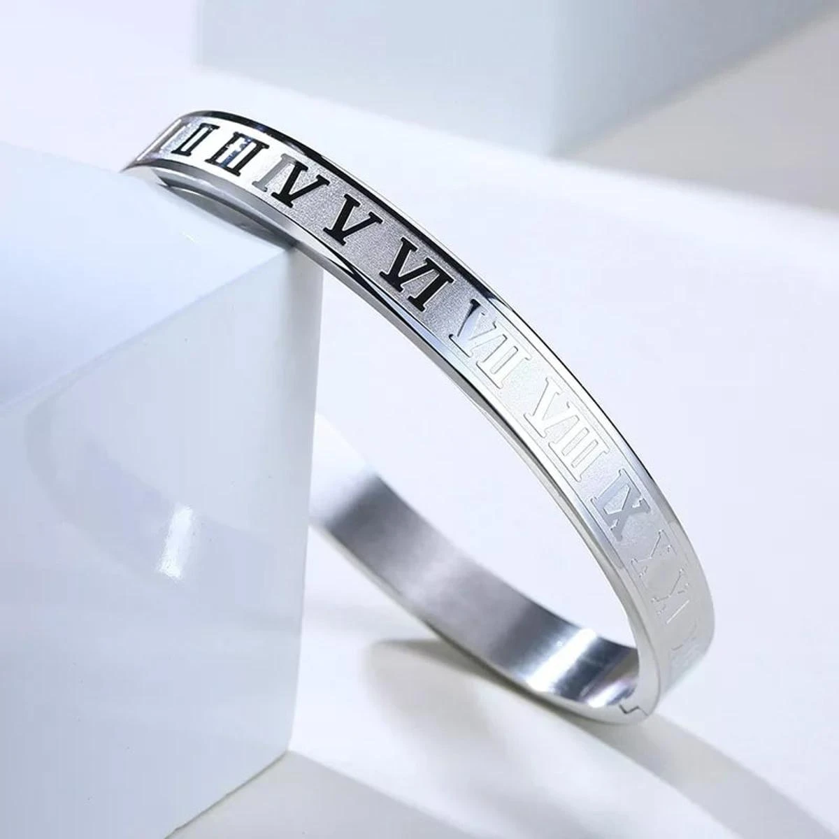 Stainless Steel Roman Numeral Cuff Bangles Bracelets for Men