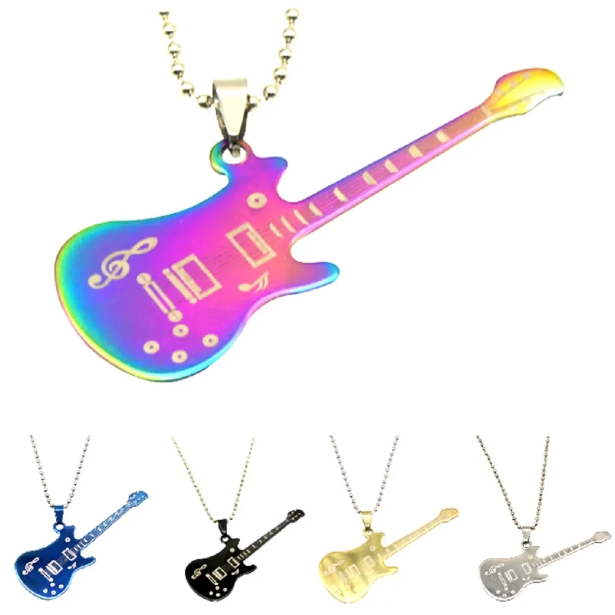 Stainless Steel Guitar Music Necklace Men Jewelry Gift