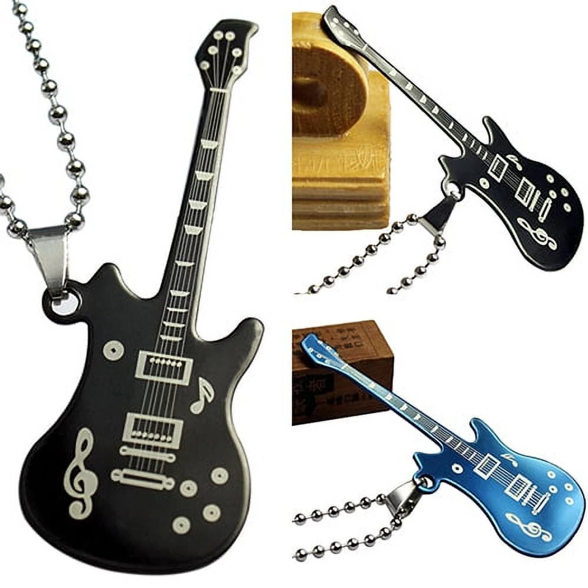 Stainless Steel Guitar Music Necklace Men Jewelry Gift