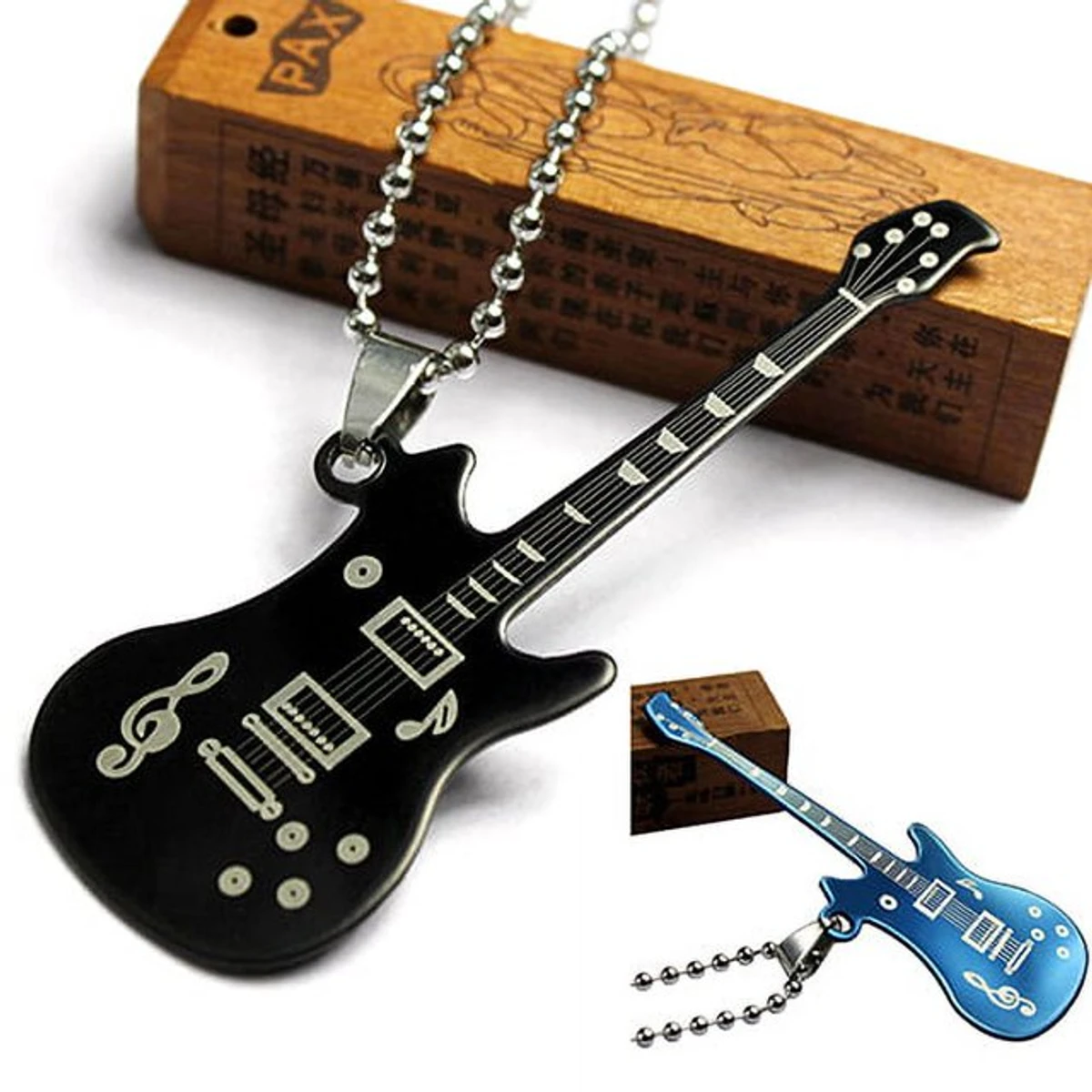 Stainless Steel Guitar Music Necklace Men Jewelry Gift