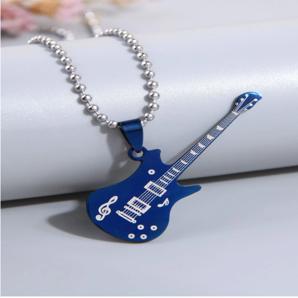 Stainless Steel Guitar Music Necklace Men Jewelry Gift