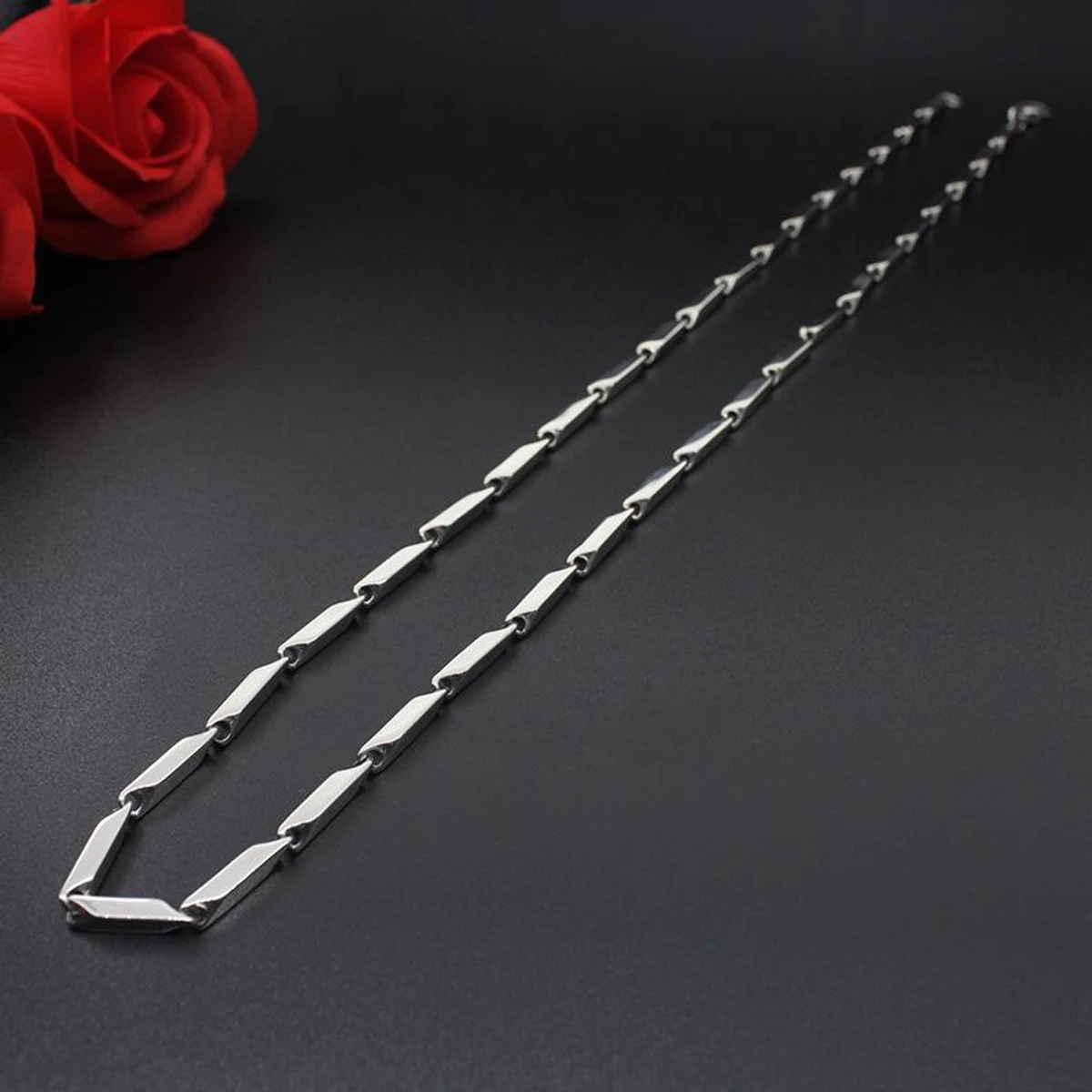 Classic Style Stainless Steel Black Rice Chain Necklace for Men