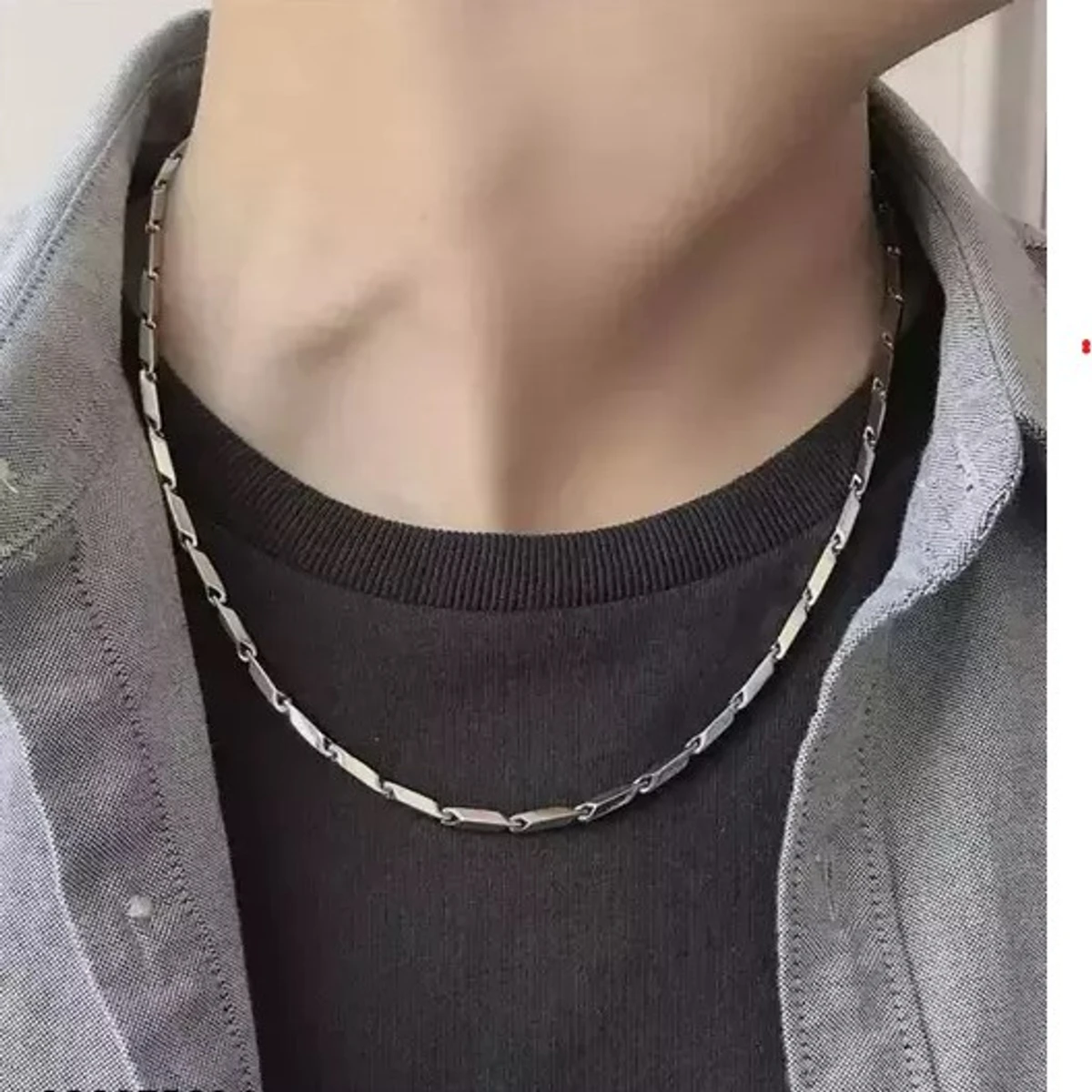 Classic Style Stainless Steel Black Rice Chain Necklace for Men