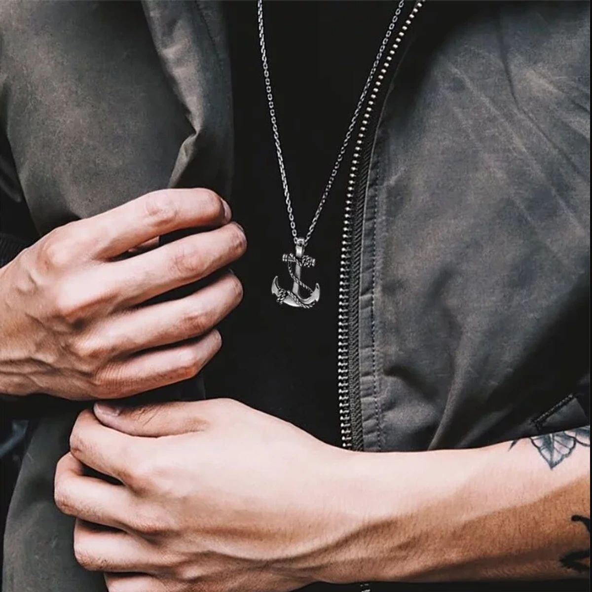 Stainless Steel Anchor Necklaces Chain Punk Rock Necklaces for For Men