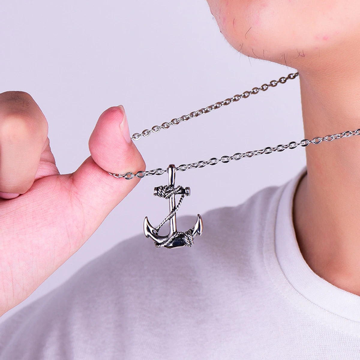 Stainless Steel Anchor Necklaces Chain Punk Rock Necklaces for For Men