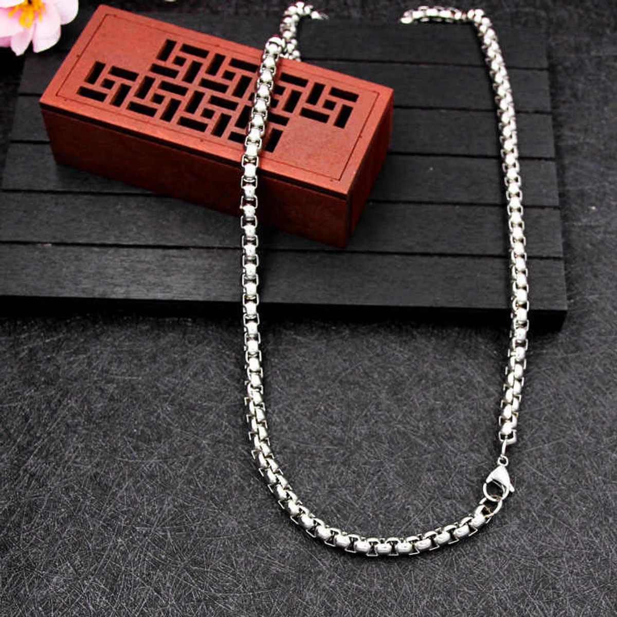 Tone Rolo Box Chain Stainless Steel Necklace For Men