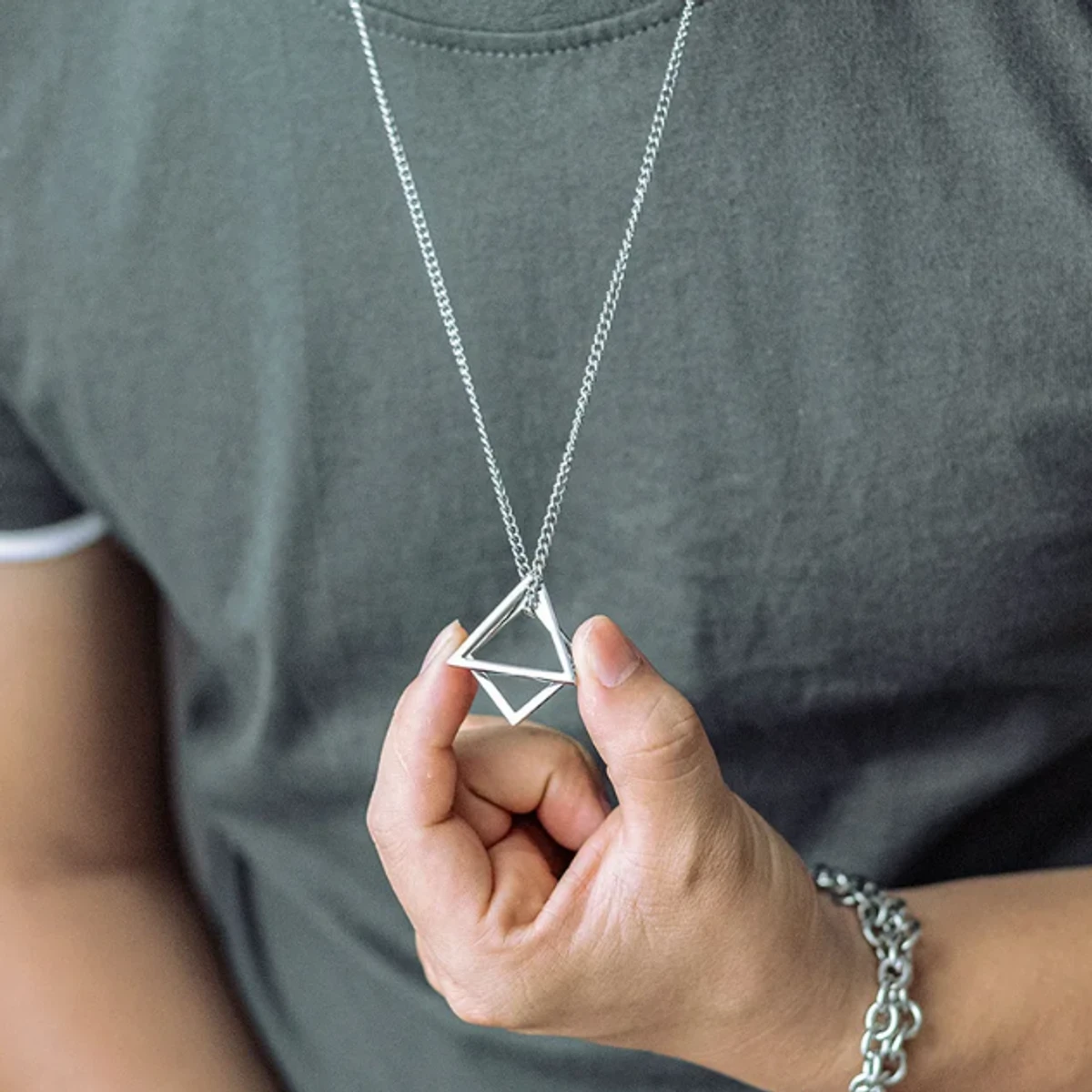 Square Triangle Pendant Necklace Men's Charm Rock Party Jewelry