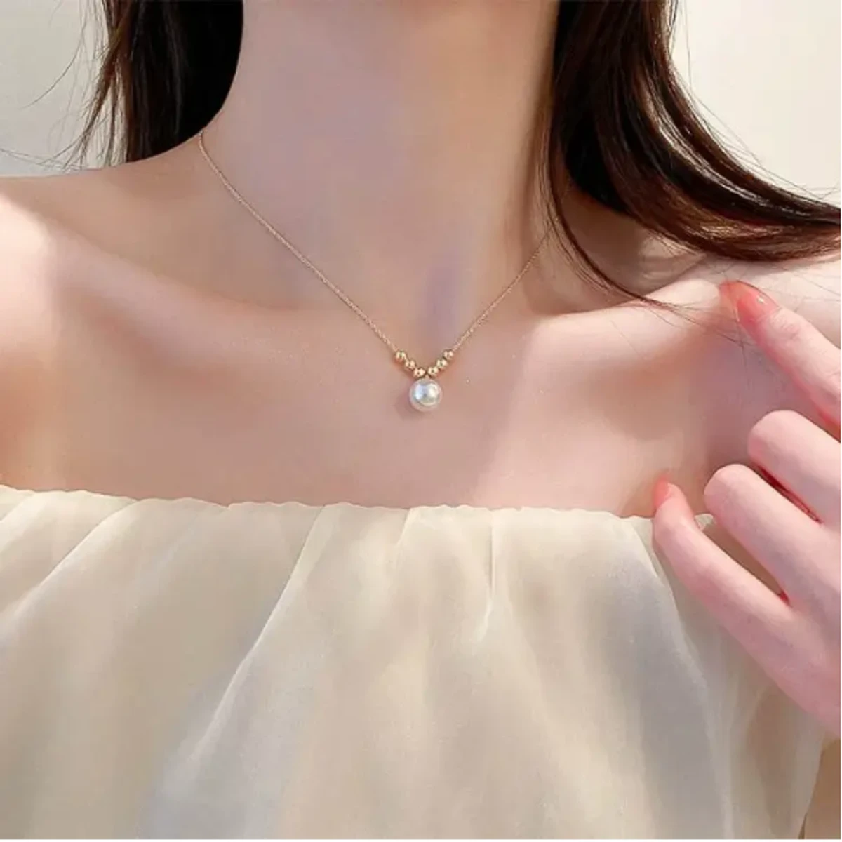 Korean Girls Ins Pearl Necklace Pendant Clavicle Chain