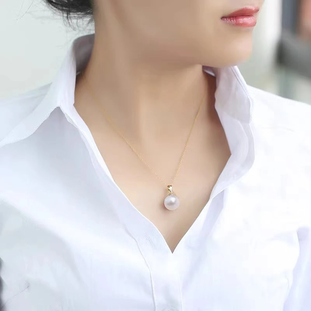 Floating Pearl Necklace, Dainty Pearl Necklace