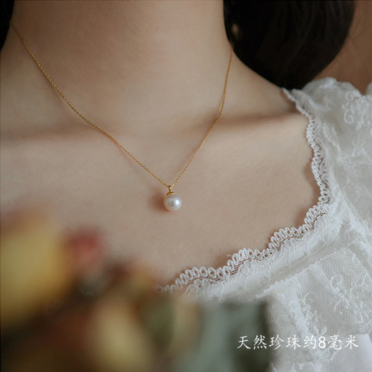 Floating Pearl Necklace, Dainty Pearl Necklace - Image 4