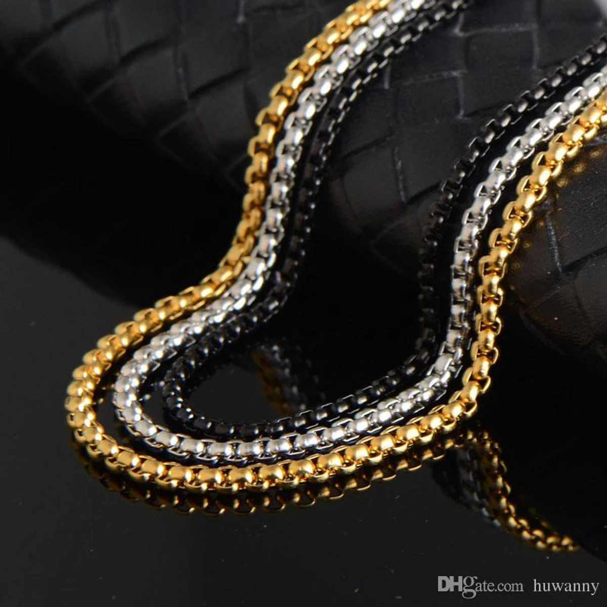 Men Stainless Steel New Round Box Chain Necklace