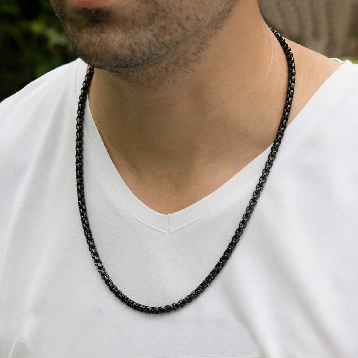 Men Stainless Steel New Round Box Chain Necklace