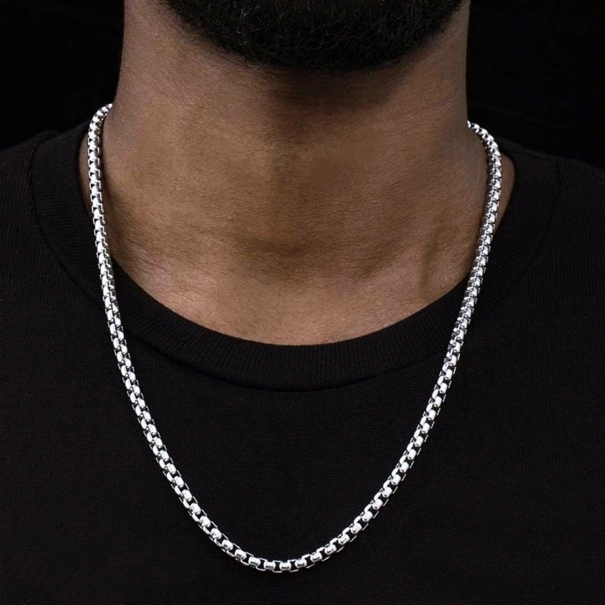 Men Stainless Steel New Round Box Chain Necklace