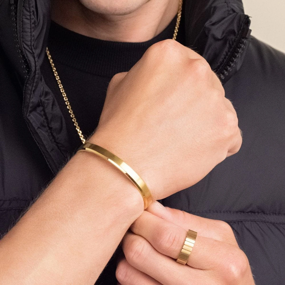 Men Stainless Steel Golden Free Size Bangle Bracelet For Men