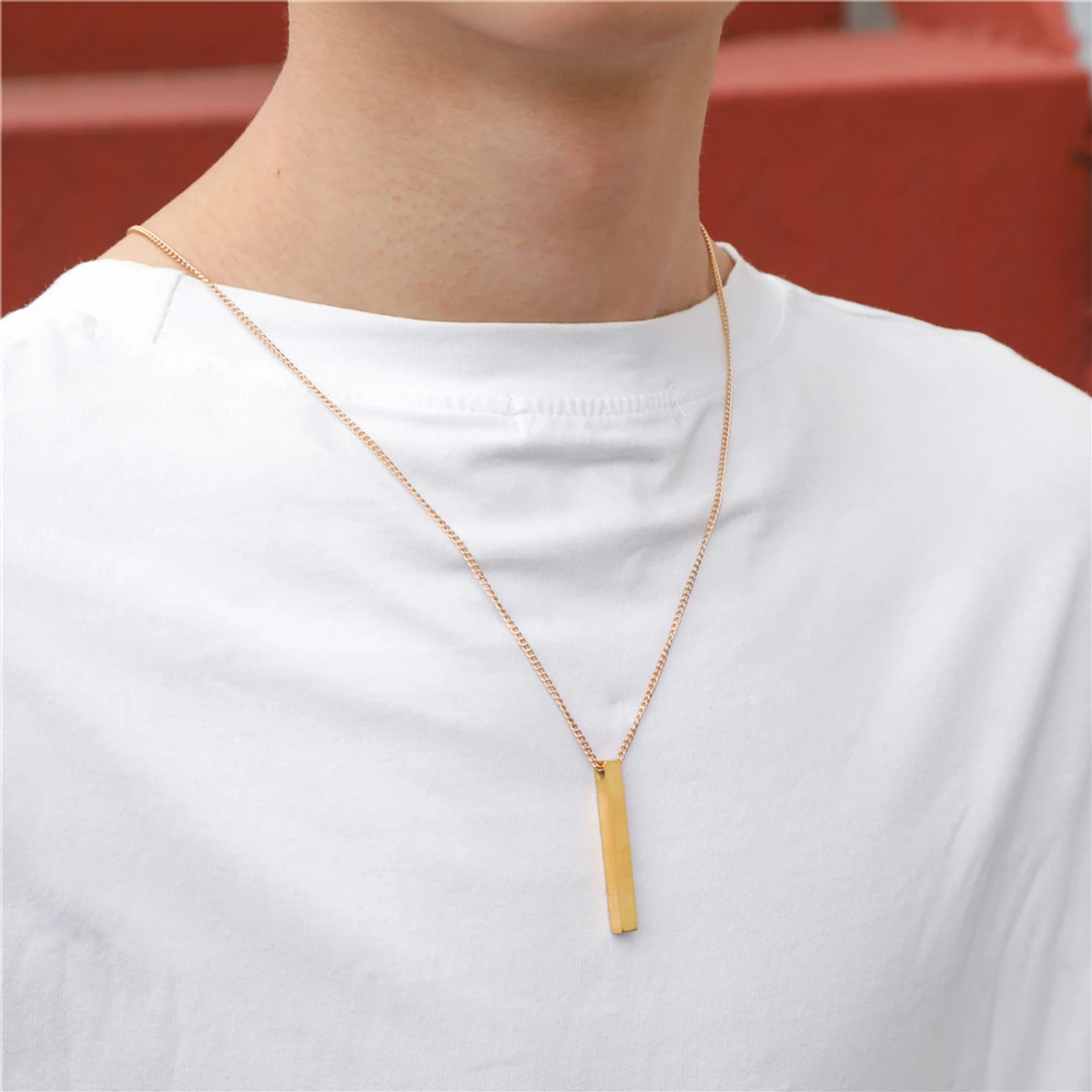 Golden Twisted Vertical Bar Locket for Men