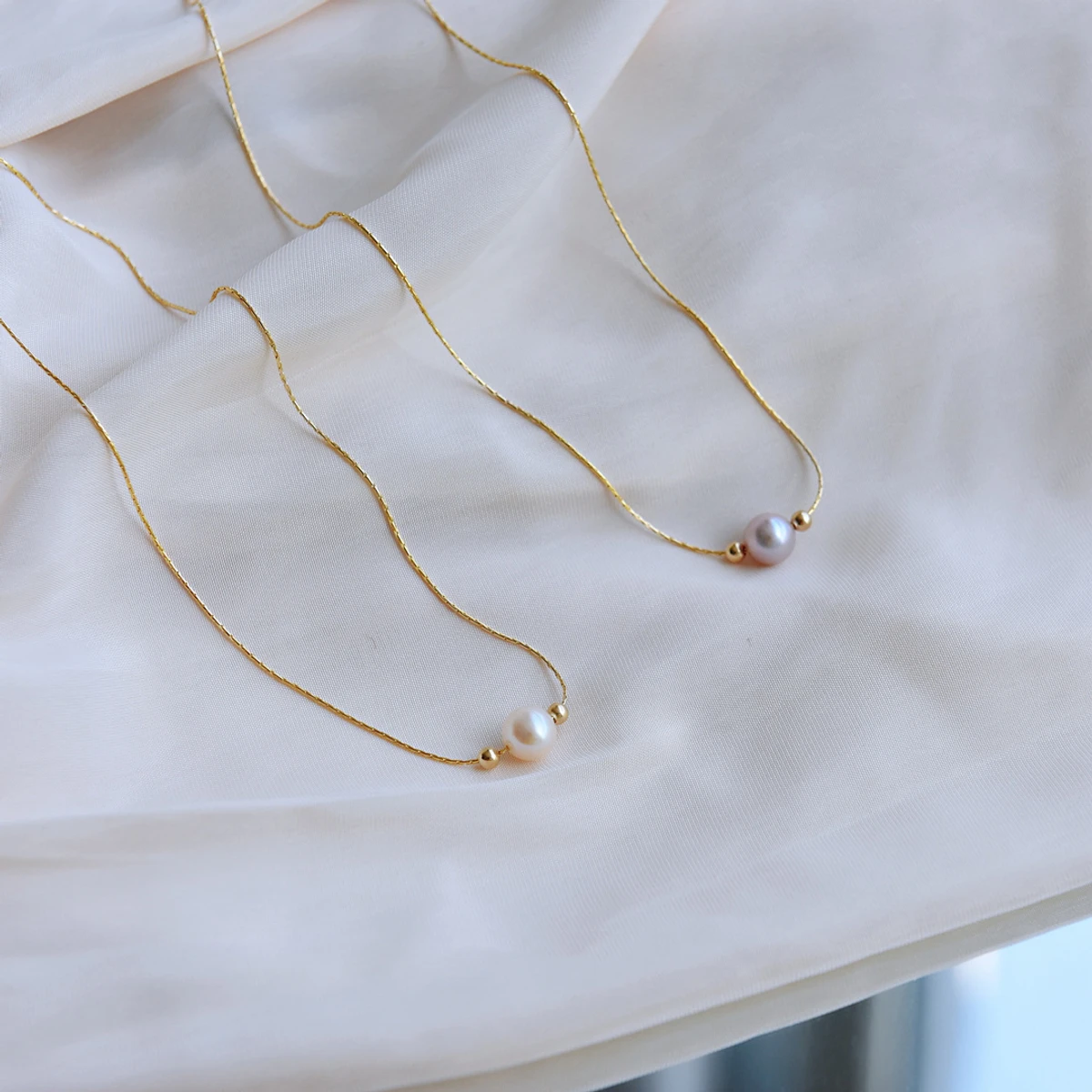 Floating Pearl Necklace, Dainty Pearl Necklace