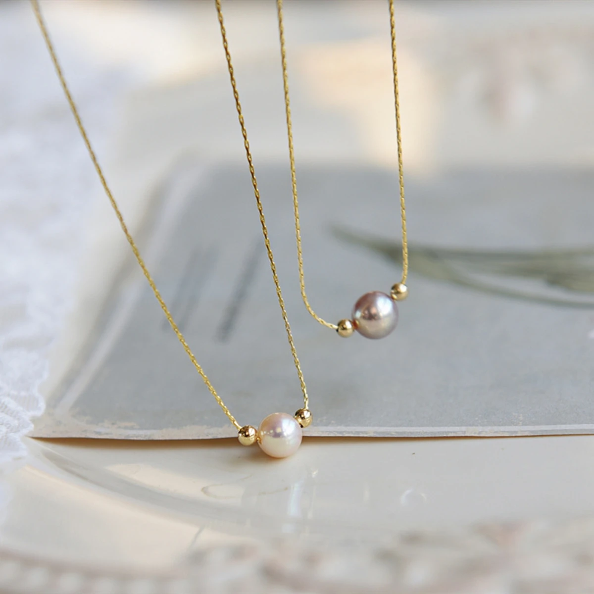 Floating Pearl Necklace, Dainty Pearl Necklace