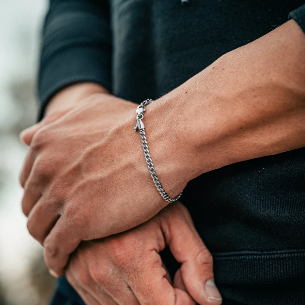 Men's Silver Flat Curb Chain Bracelet