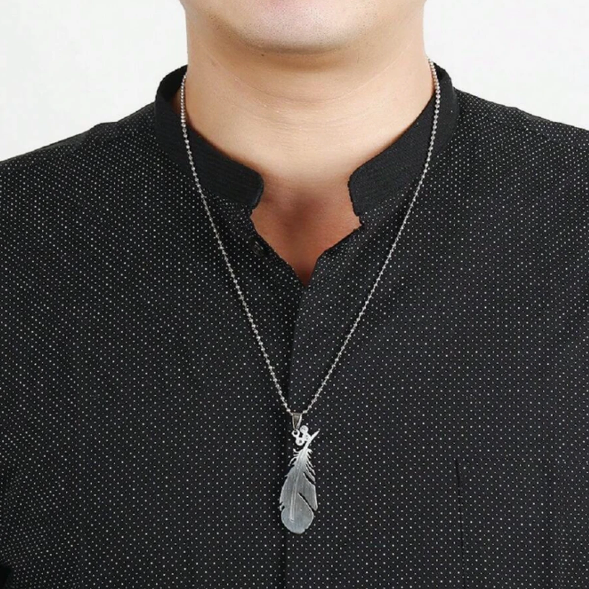 Feather Necklace Ball Stainless Steel Men's Necklace Feather Necklace