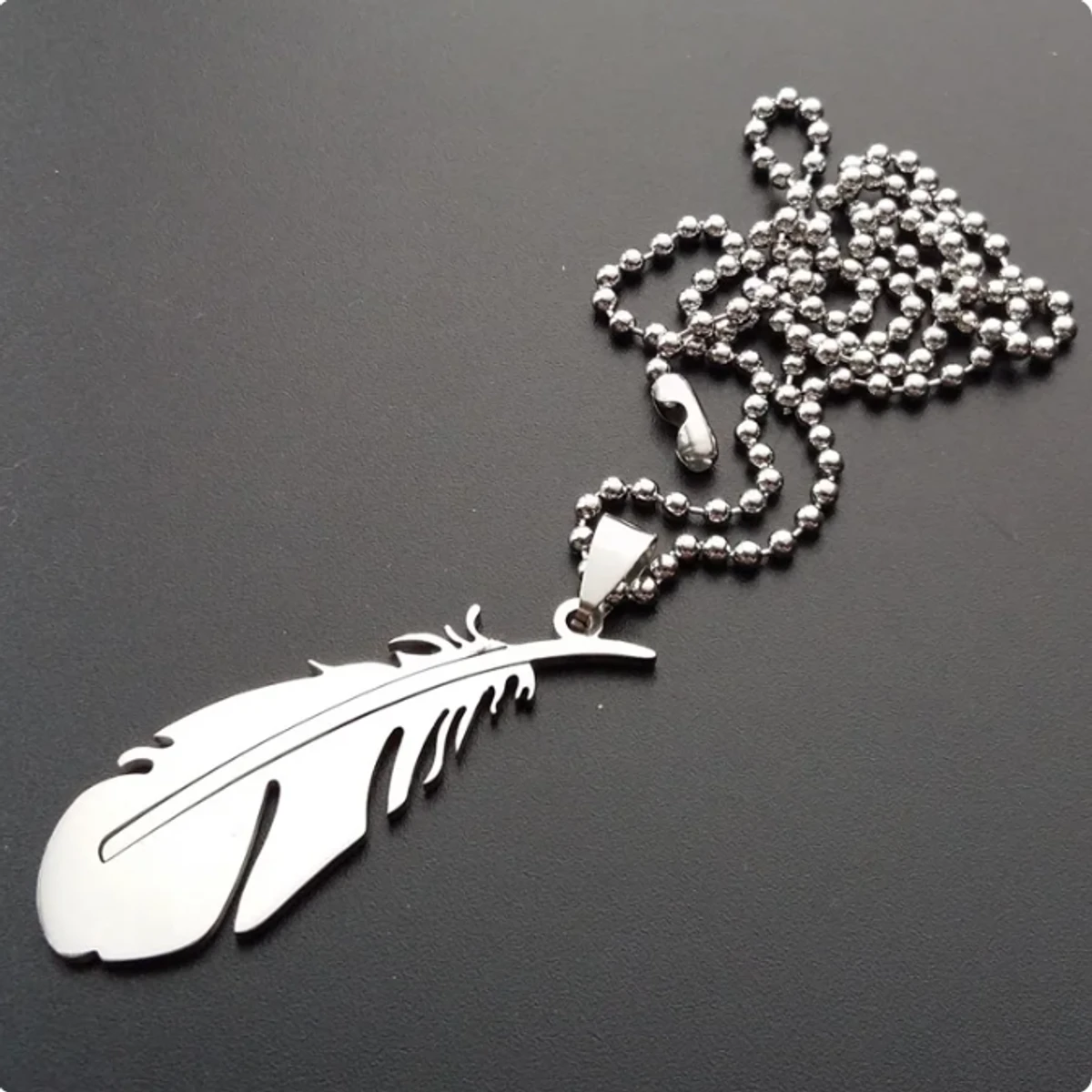 Feather Necklace Ball Stainless Steel Men's Necklace Feather Necklace