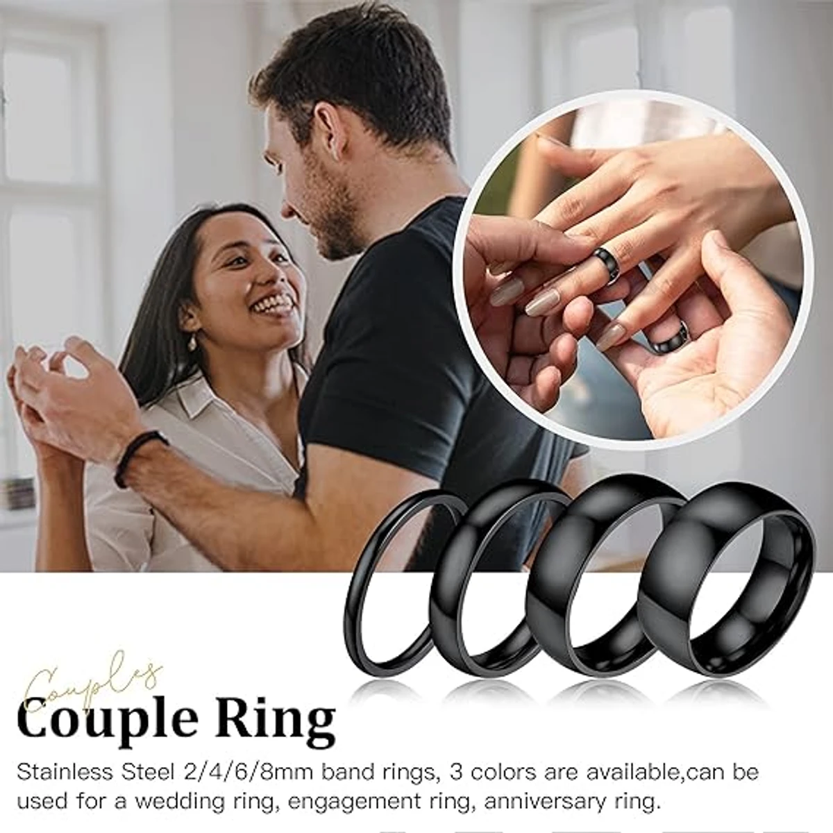 Black Stylish Stainless Steel Ring Fashion Finger Ring