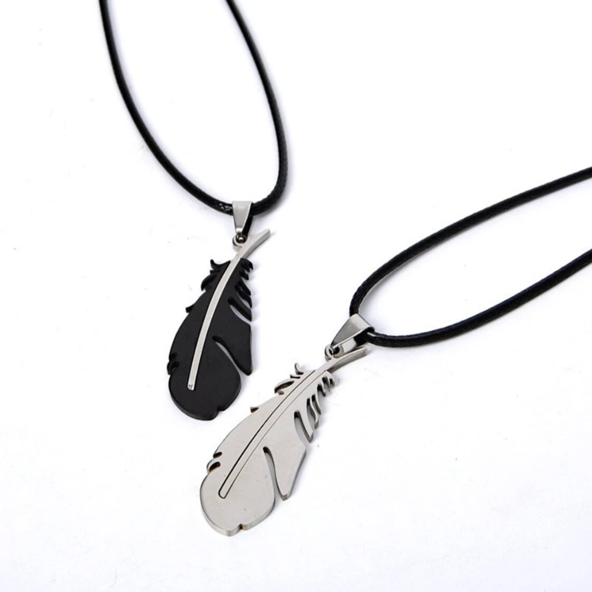 Feather Necklace Leather Chain 316L Stainless Steel Men Necklace