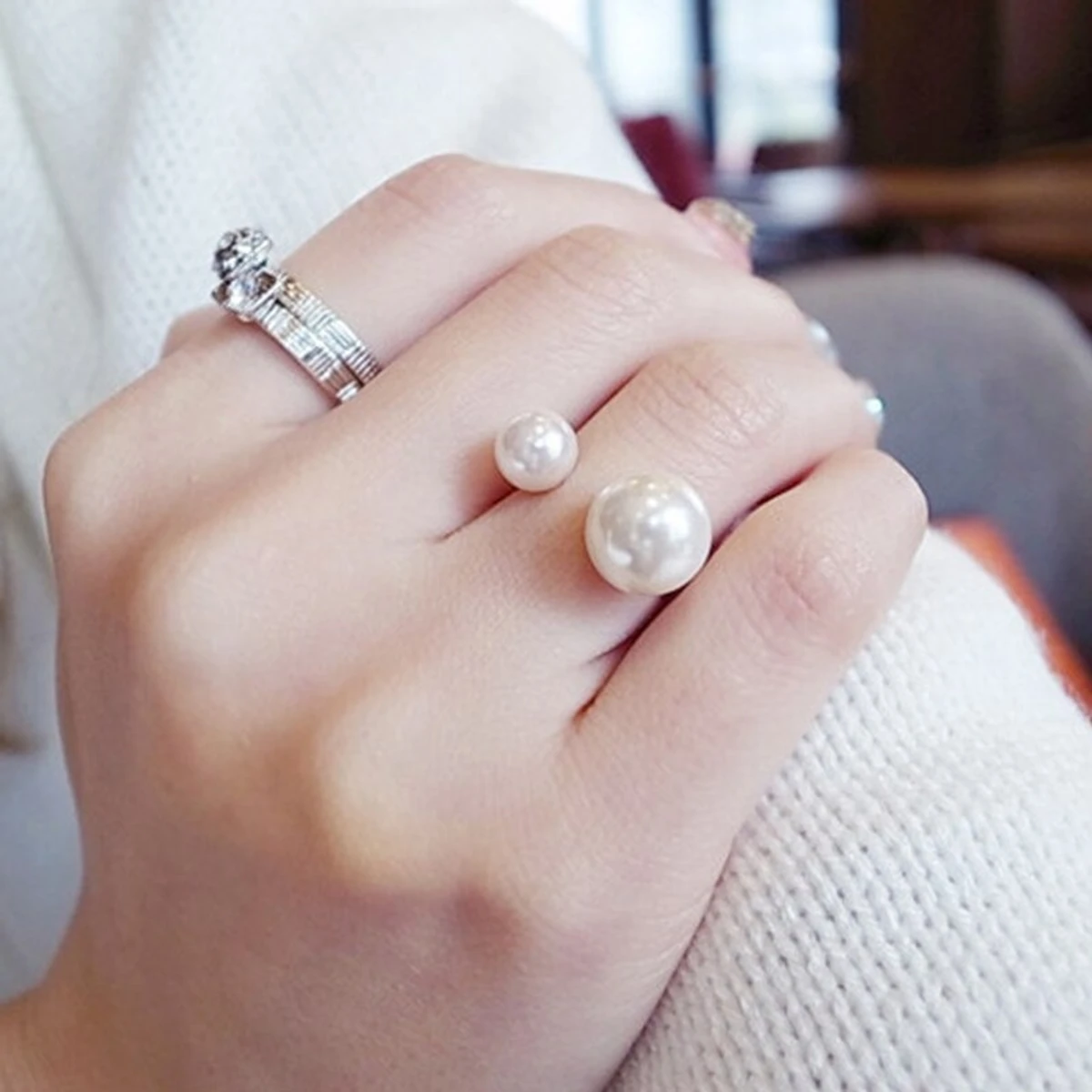 Unique pearl ring Korean fashion women ring jewelry opening adjustable