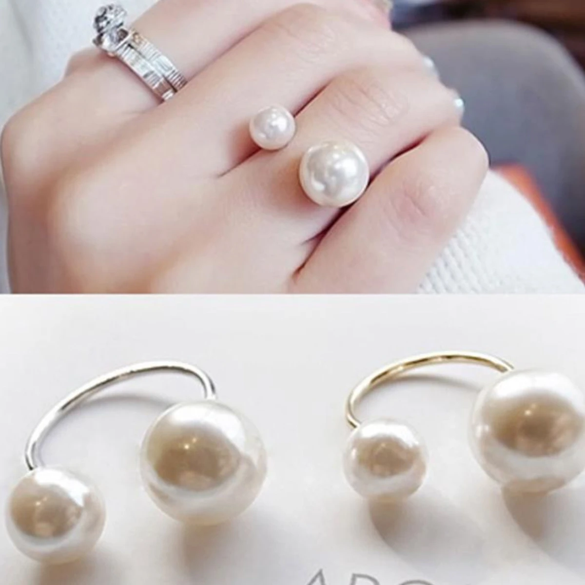 Unique pearl ring Korean fashion women ring jewelry opening adjustable