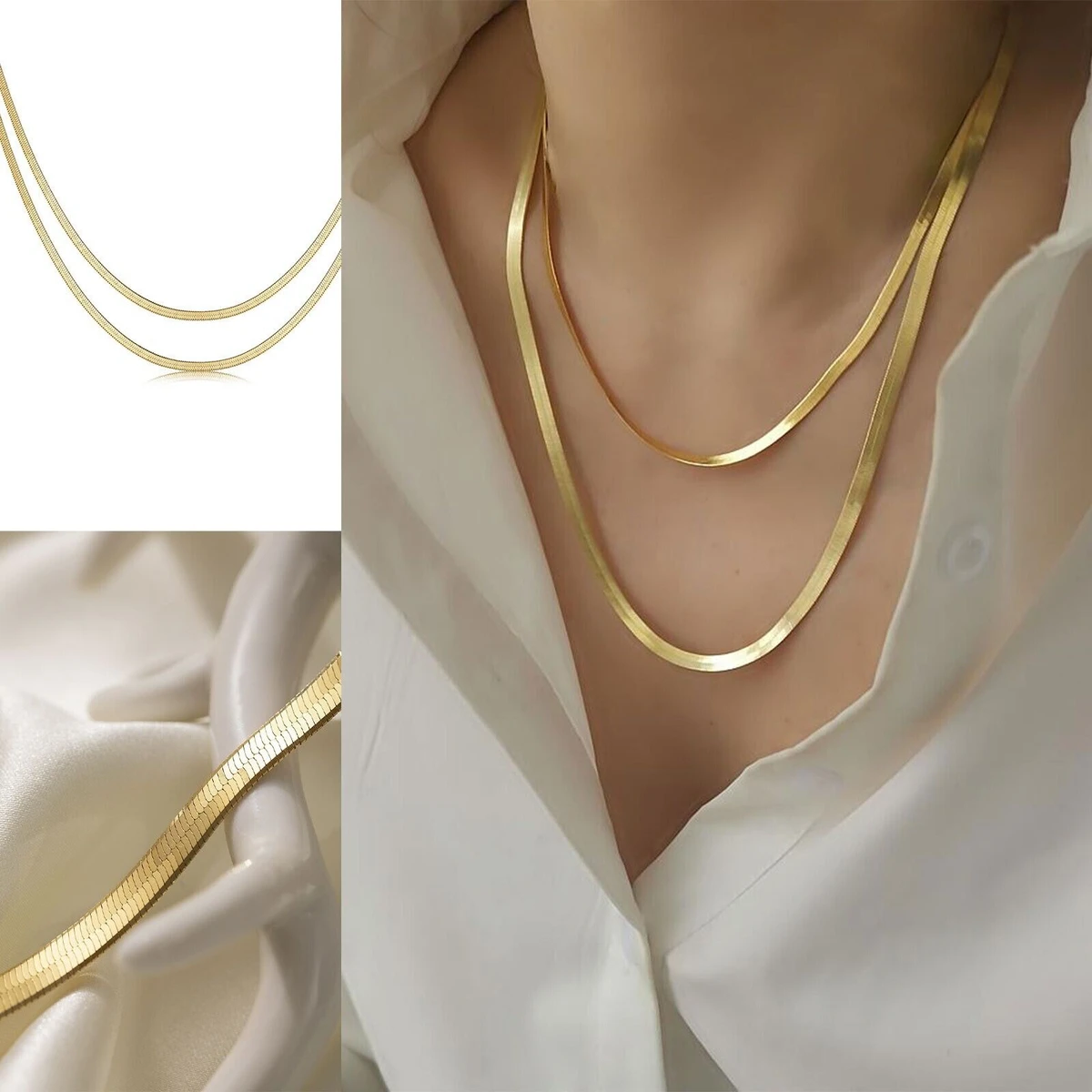 Luxury & Minimalist Flat Snake Golden Chain Necklace