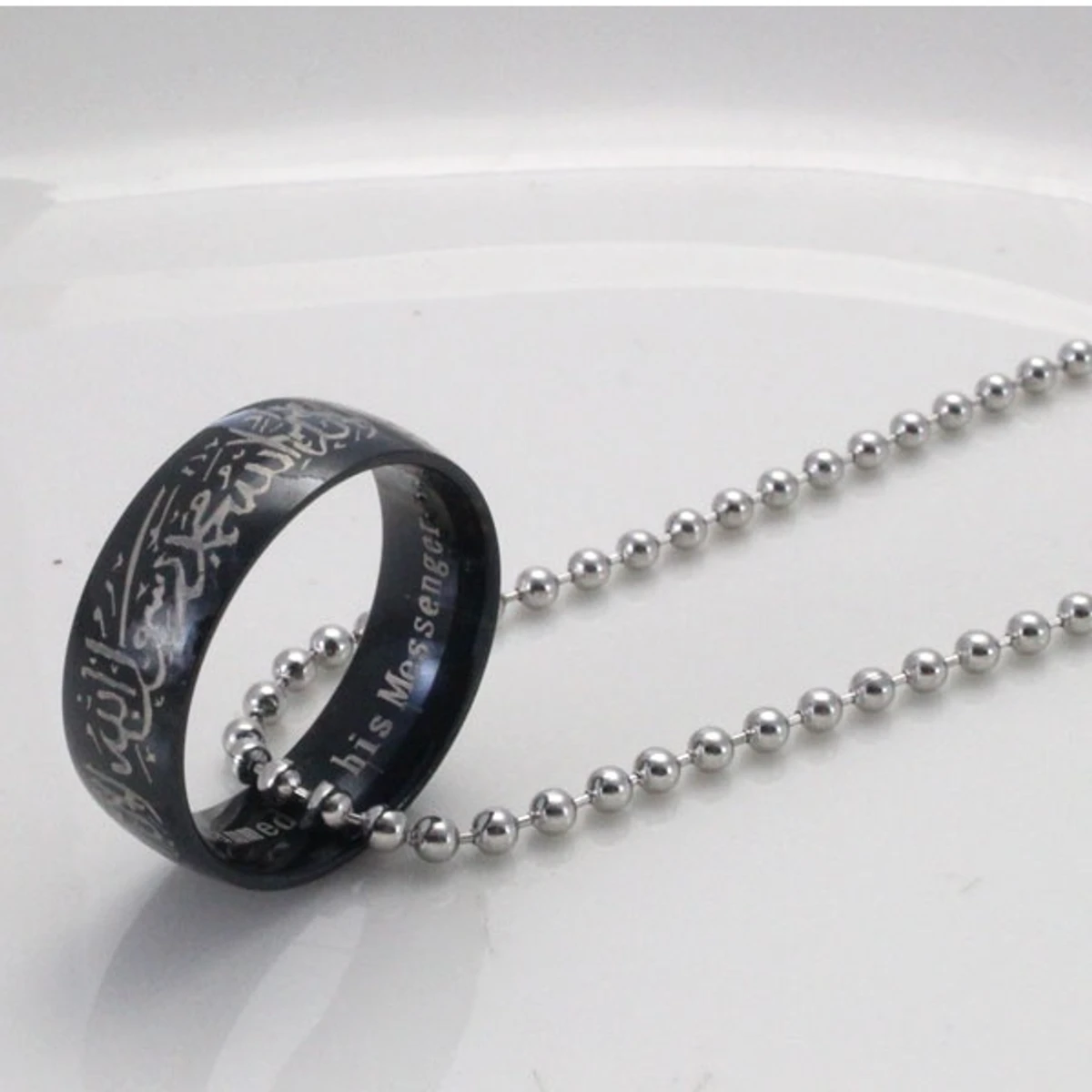 Lailahaillallah Muhammadarrasulullah Finger Ring With Chain Locket For Men & Women