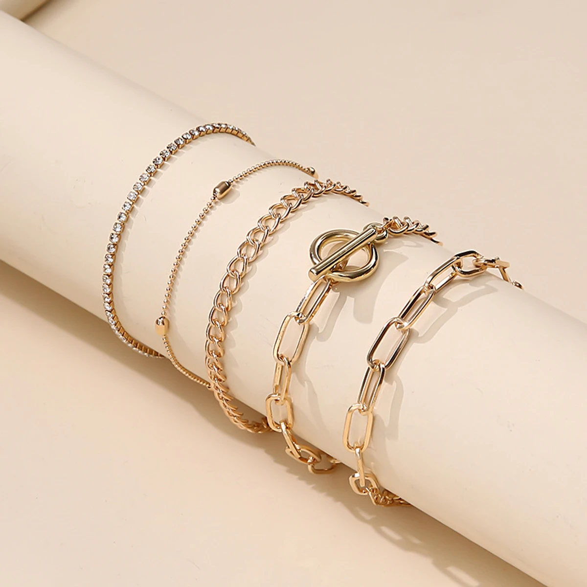 5Pcs/Set Vintage Geometric Gold Metal Bracelets Set for Women