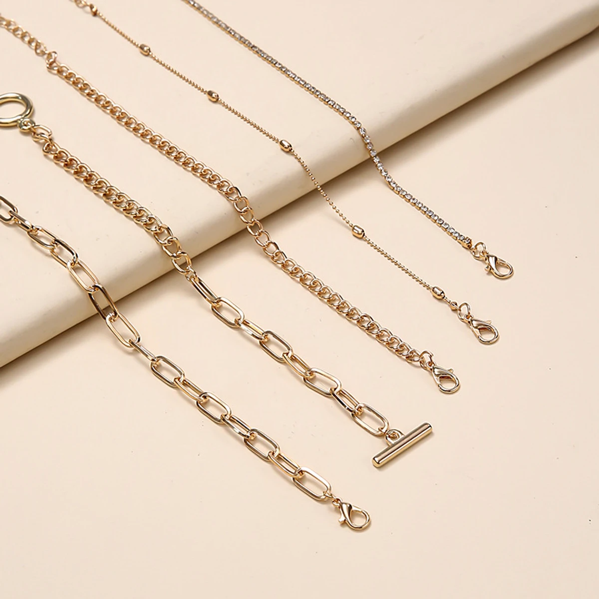 5Pcs/Set Vintage Geometric Gold Metal Bracelets Set for Women